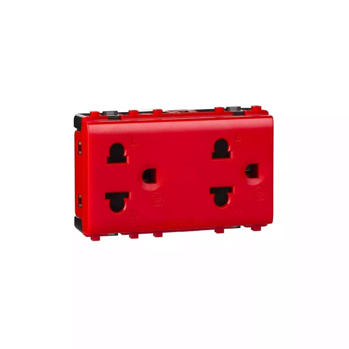 Concept - twin universal socket - 3 pin - 16A - 3 modules - push in - red