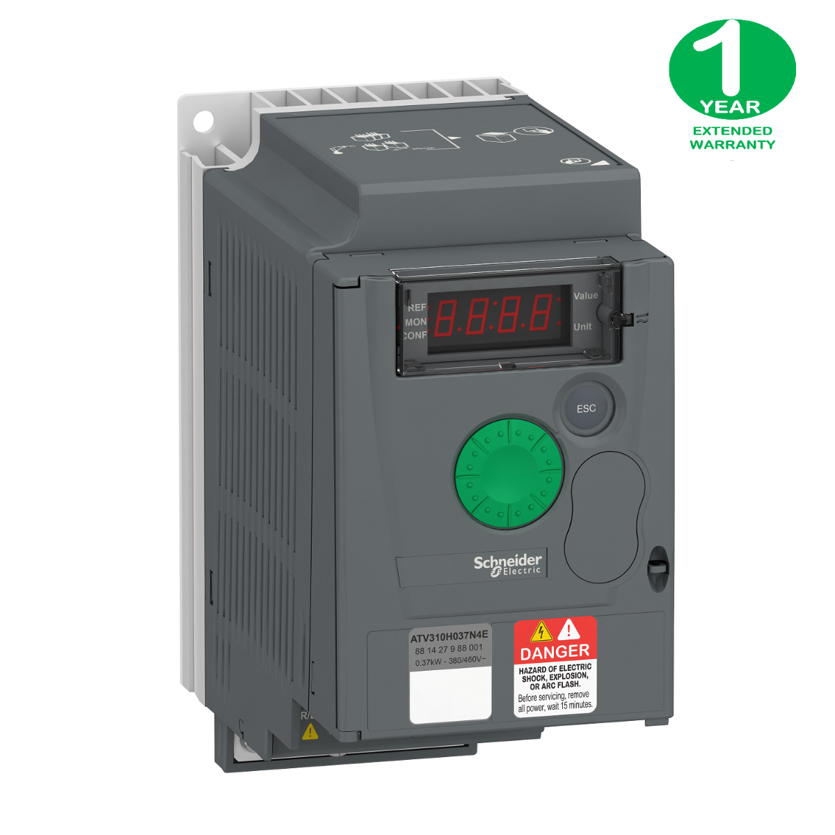 variable speed drive ATV310, 0.37 kW, 0.5 hp, 380...460 V, 3 phase, without filter + Extended Warranty 1 year