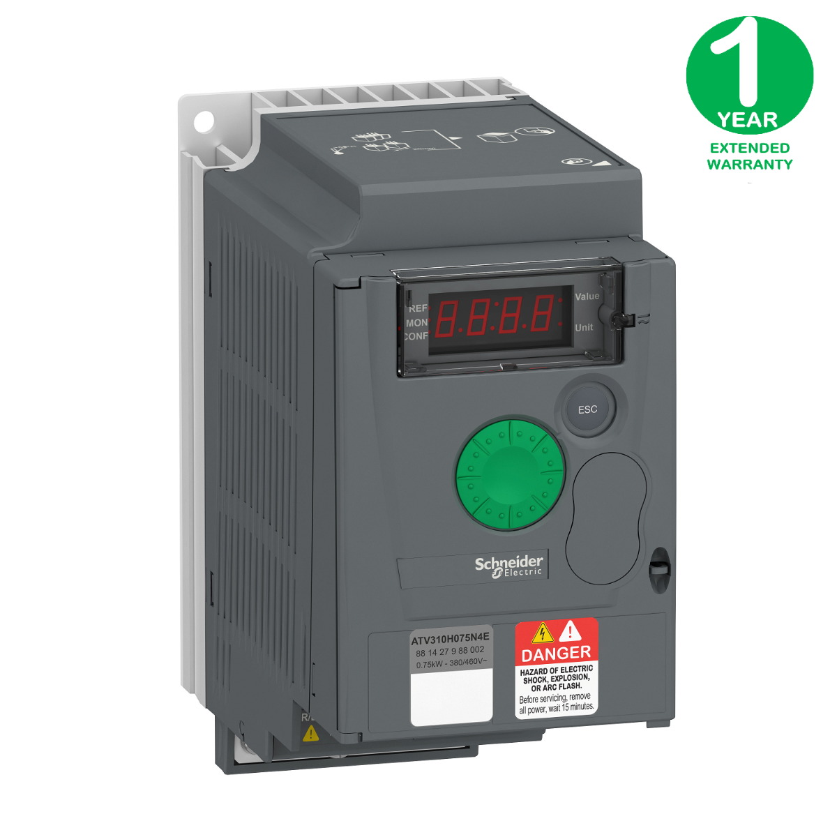 variable speed drive ATV310, 0.75 kW, 1 hp, 380...460 V, 3 phase, without filter + Extended Warranty 1 year