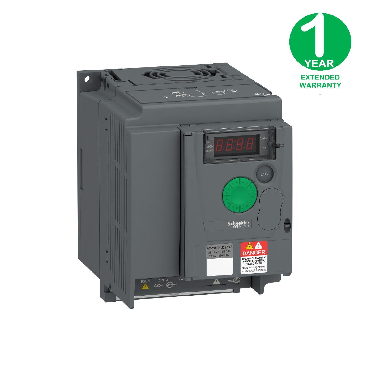 variable speed drive ATV310, 2.2 kW, 3 hp, 380...460 V, 3 phase, without filter + Extended Warranty 1 year