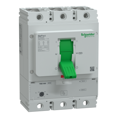 Circuit breaker, GoPact MCCB 800, 3 poles, 70kA at 415VAC, 500A rating, TMD trip unit, adjustable thermal protection