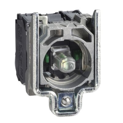 Light block with body fixing collar- Harmony XB4- metal- green- integral LED- 230â€¦240V AC- 1NO+1NC