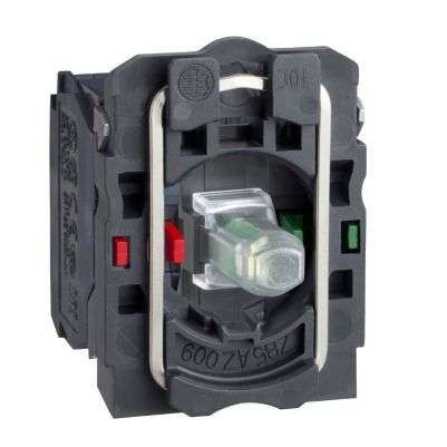 Light block with body fixing collar- Harmony XB5- plastic- green- integral LED- 230â€¦240V AC- 1NO+1NC