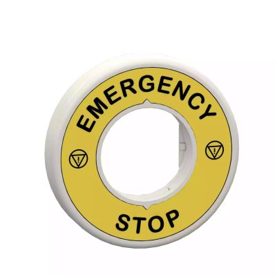 Harmony, Illuminated ring Ø60, plastic, yellow, white or red integral LED, marked EMERGENCY STOP, 24 V AC/DC