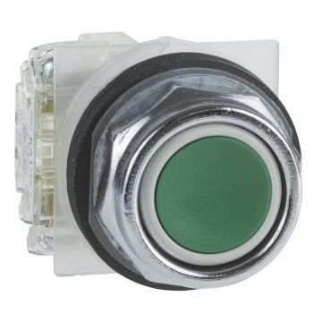 Push button- Harmony 9001K- metal- flush- green- 30mm- spring return- 1NO