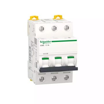 Miniature circuit-breaker, Acti9 iC60L, 3P, 1 A, C curve, 15000 A (IEC 60898-1), 100 kA (IEC 60947-2)