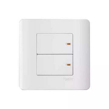 16 A X/20 A 2 Gang 1 way full - flat switch with ON indicator White