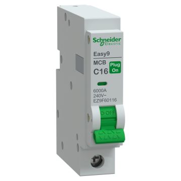 EZ9 Plug-On MCB 1P C 16A 6kA