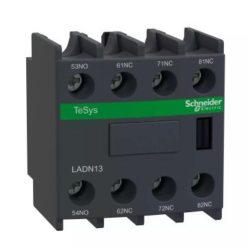 Auxiliary contact block, TeSys Deca, 1NO + 3NC, front mounting, screw clamp terminals