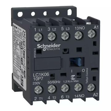 TeSys K contactor, 3P, AC-3 440V 6 A, 1NO aux., 24V AC coil,screw clamp terminals