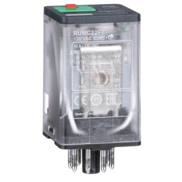 Harmony, Universal plug-in relay, 10 A, 2 CO, with LED, with lockable test button, 120 V AC