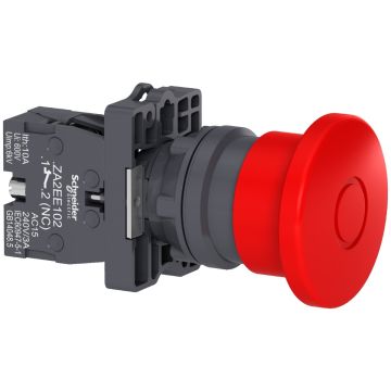 Emergency stop switching off- Easy Harmony XA2- plastic- red mushroom 40mm- 22mm- push-pull- 1NC