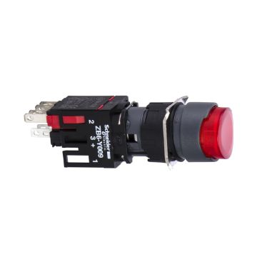Complete illuminated push button- Harmony XB6- red projecting- 16mm- spring return- 1NO + 1NC-  12...24V