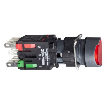 Complete illuminated push button- Harmony XB6- red flush- 16mm- latching- 1NO + 1NC-  12...24V