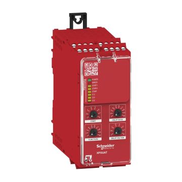 Safety module- Harmony Safety Automation- Cat.4- features XPSUAK + delayed outputs- 24v AC/DC- screw