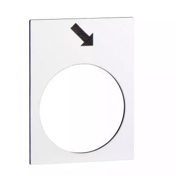 Marked legend, Harmony XAC, nameplate, 30 x 40mm, plastic, white, 22mm push button, black marked down skew arrow