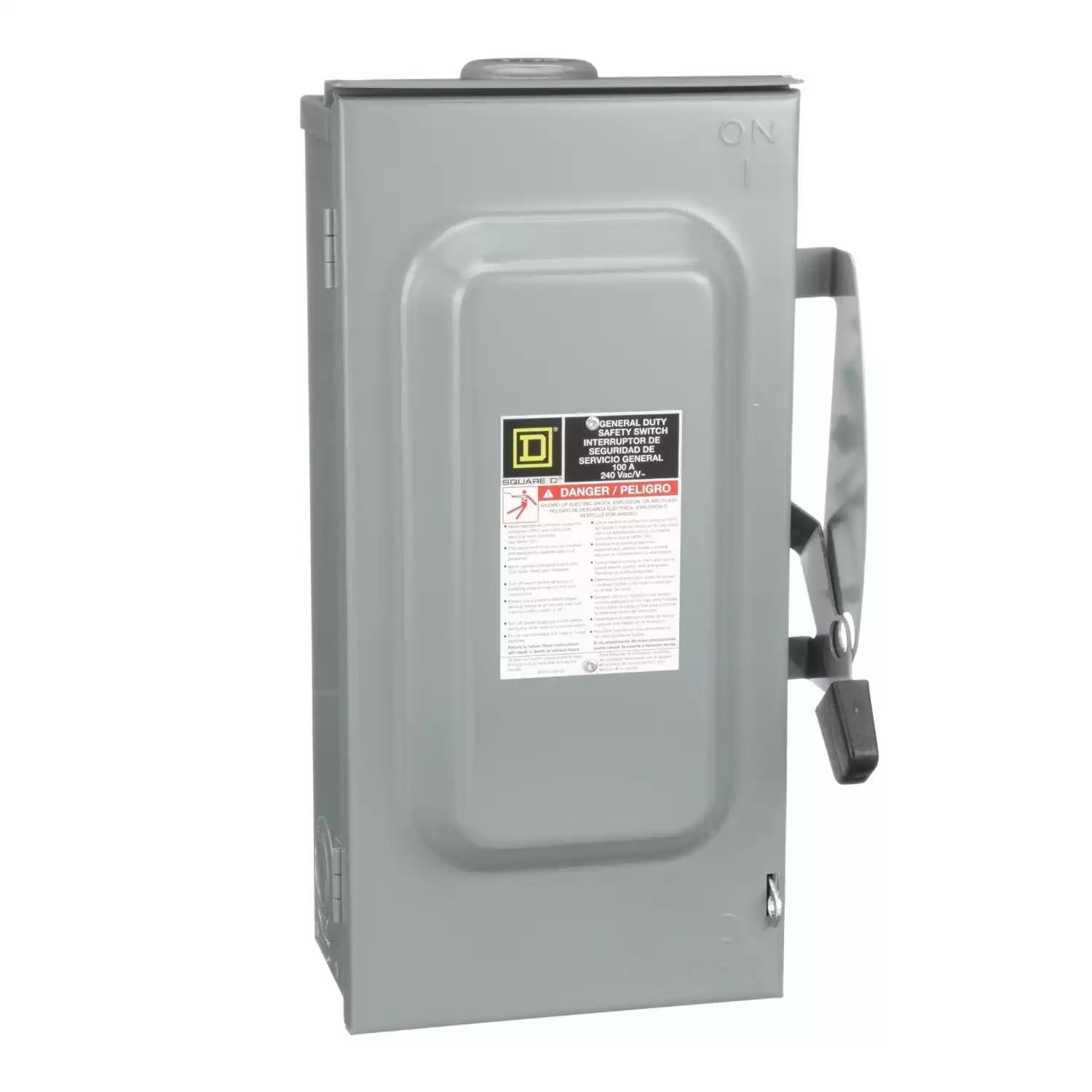 Safety switch, general duty, non fusible, 100A, 3 wire, 3 poles, 30hp, 240VAC, Type 3R, bolt on hub provision