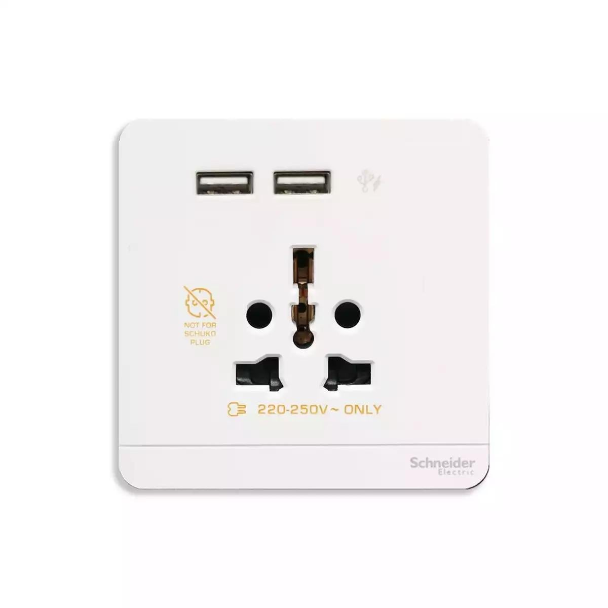 AvatarOn, USB charger + 2 socket-outlet, 2P, 16A, White