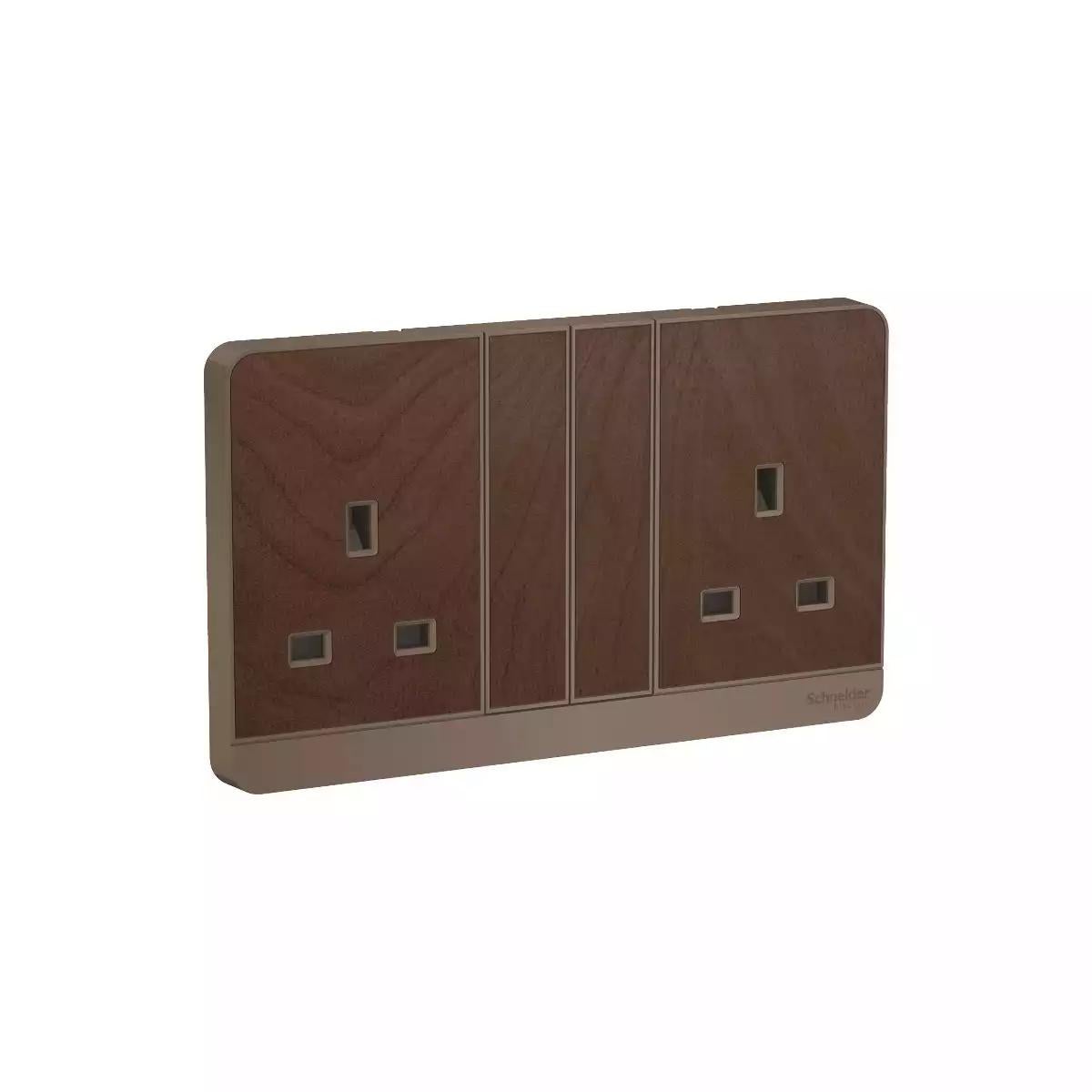 AvatarOn, 2 switched socket, 3P, 13 A, 250 V, Wood