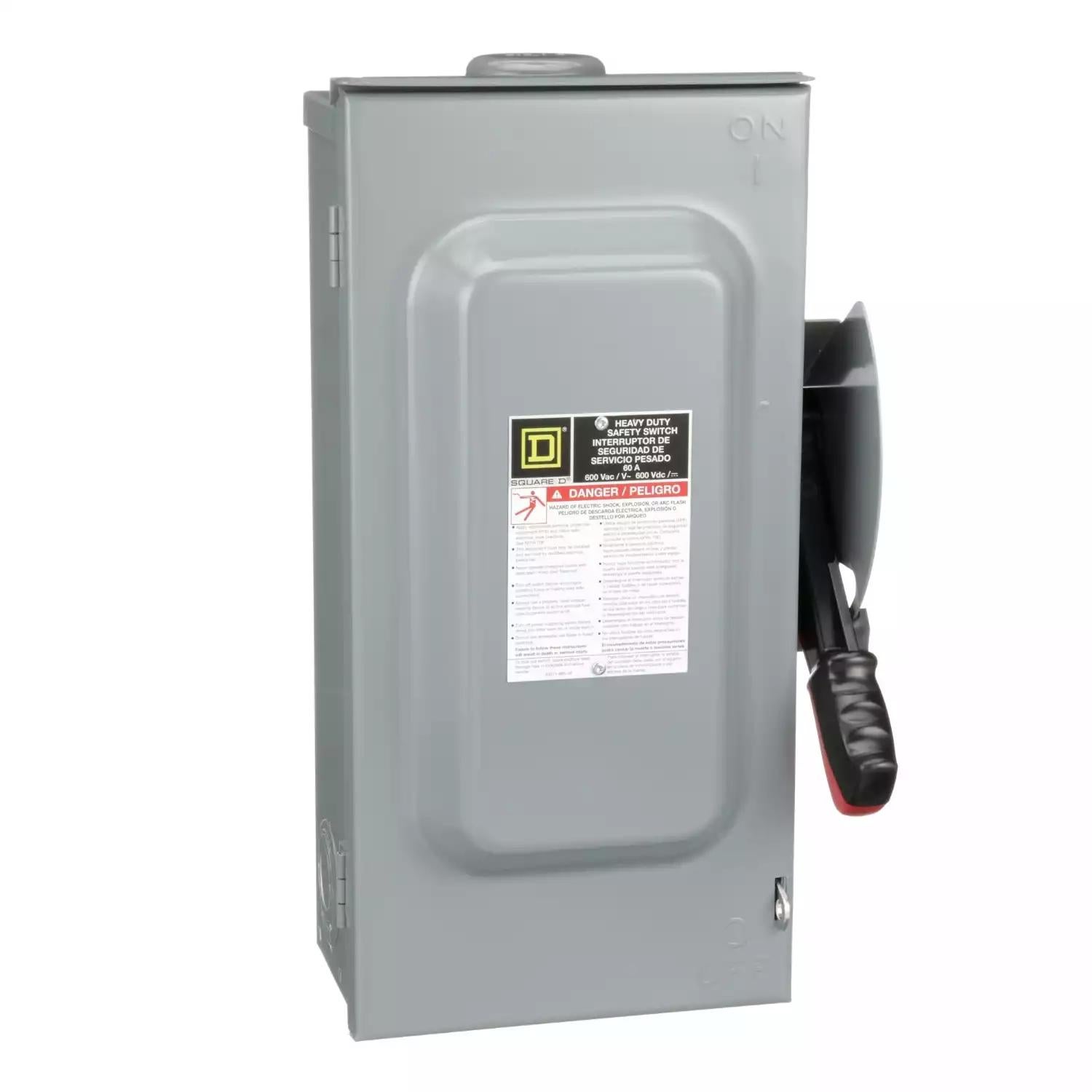 Safety switch, heavy duty, fusible, 60A, 3 wire, 3 poles, 50hp, 600VAC/DC, Type 3R, bolt on hub provision