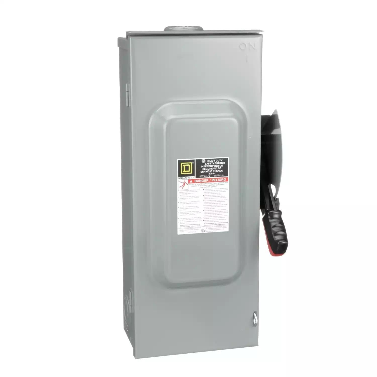 Safety switch, heavy duty, fusible, 100A, 3 wire, 3 poles, 100hp, 600VAC/DC, Type 3R, bolt on hub provision