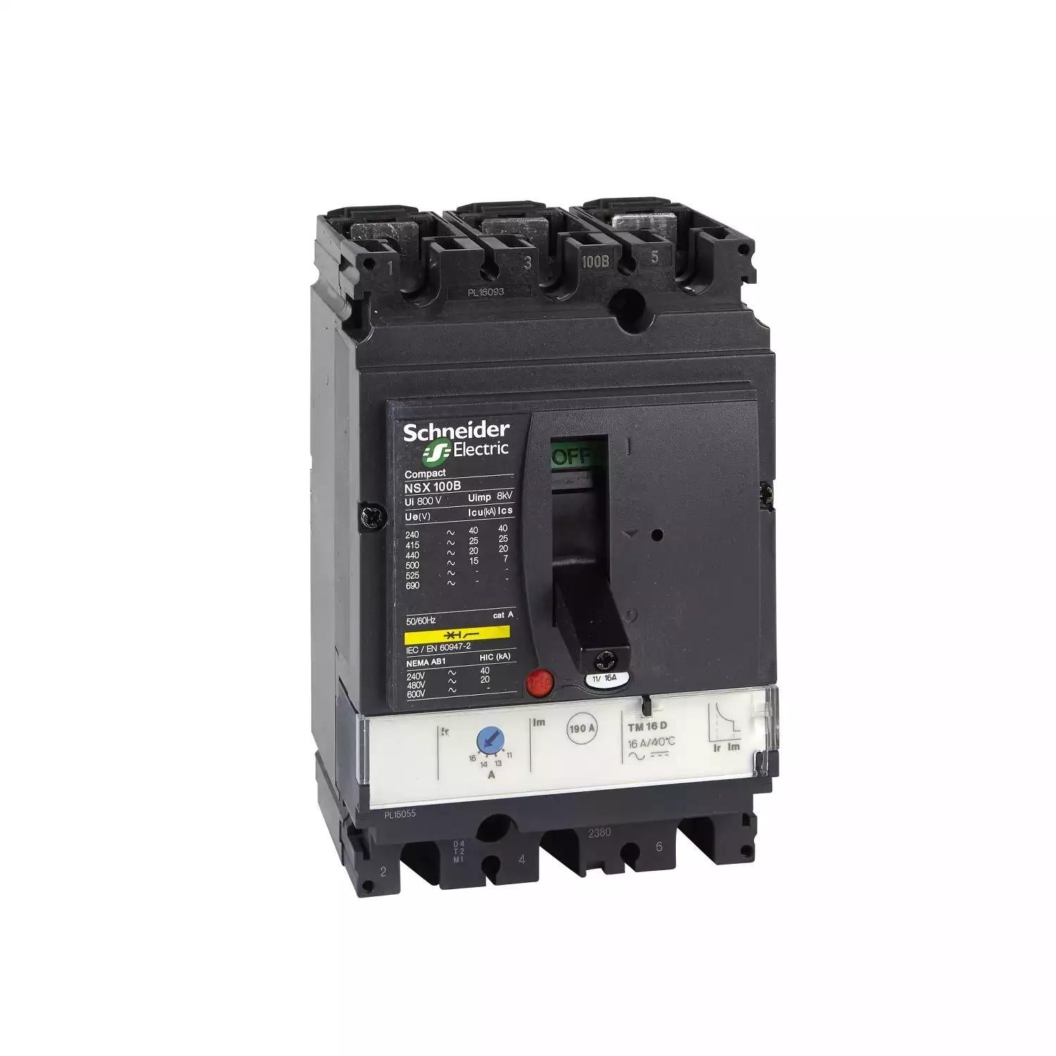 Circuit breaker ComPact NSX100N, 50kA at 415VAC, TMD trip unit 100A, 3 poles 3d