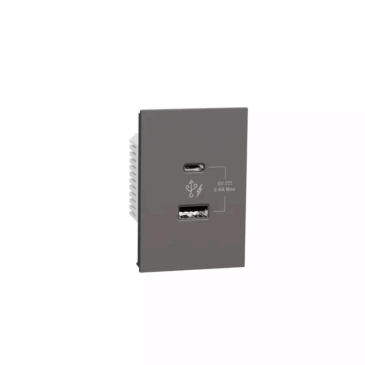 USB Charger, Avataron A, 2 port, 2.4A Type A+C, 2S sized , Black