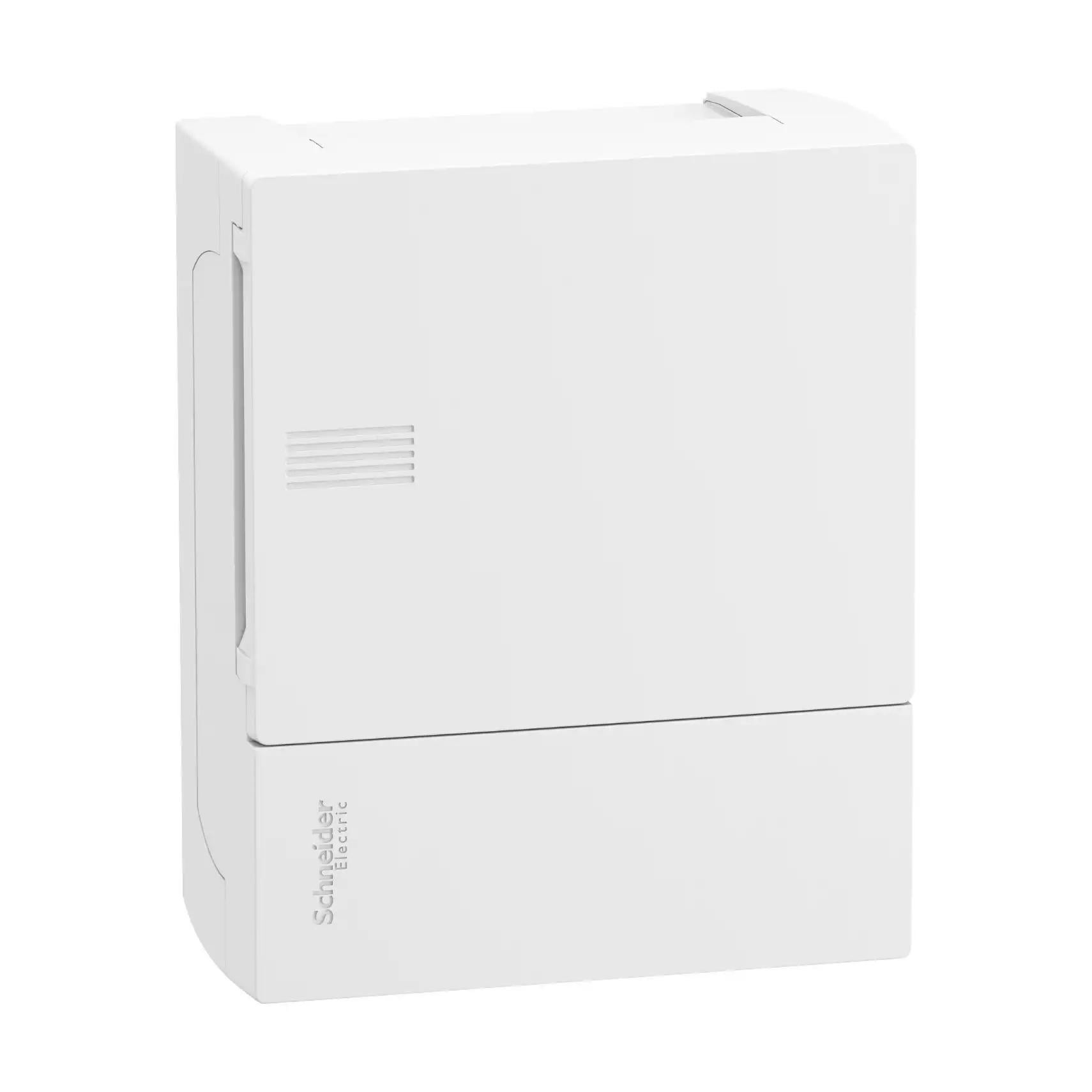 Enclosure, Resi9 MP, surface mounting, 1 row of 6 modules, IP40, white door, 1 earth + 1 neutral terminal blocks