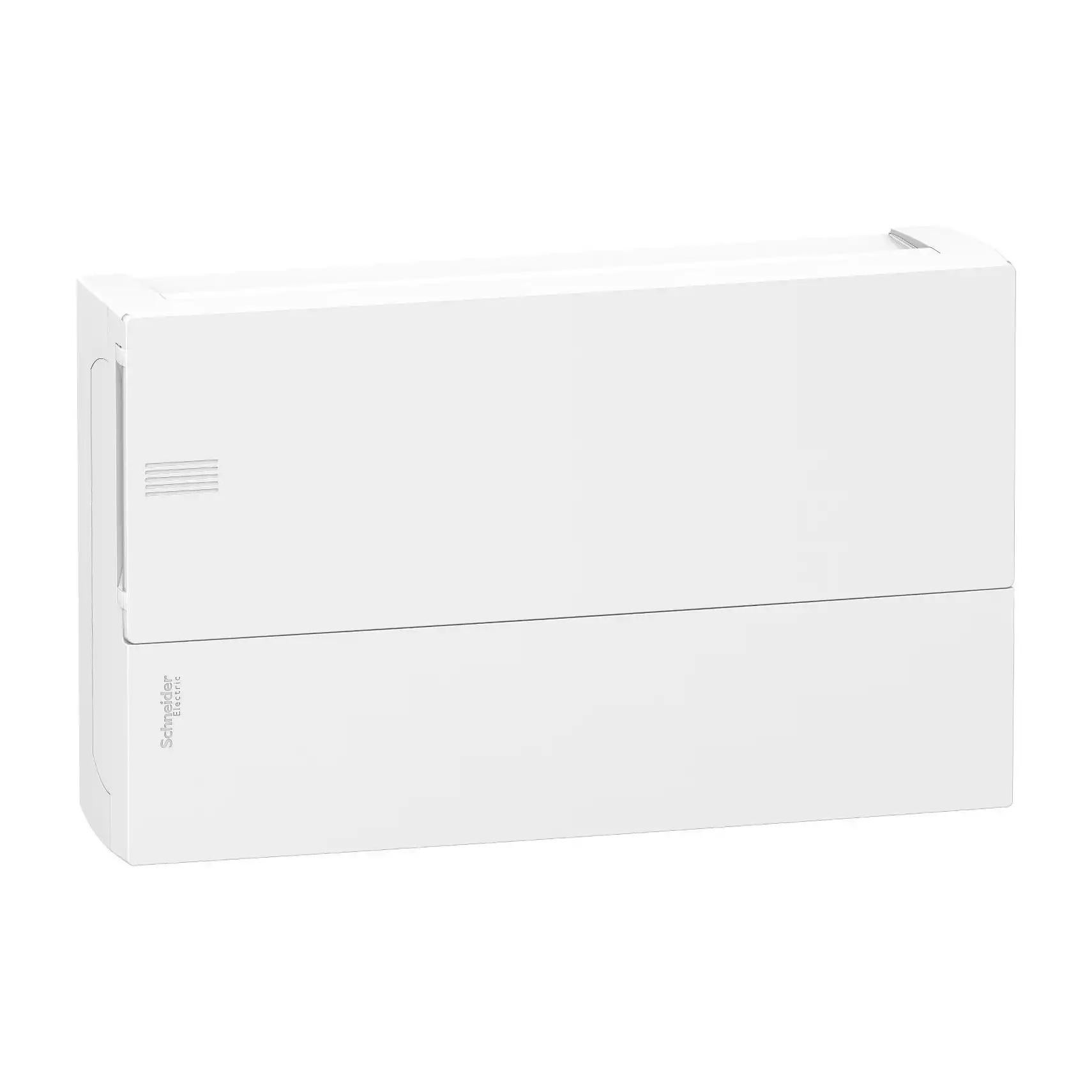 Enclosure, Resi9 MP, surface mounting, 1 row of 18 modules, IP40, white door, 1 earth + 1 neutral terminal blocks