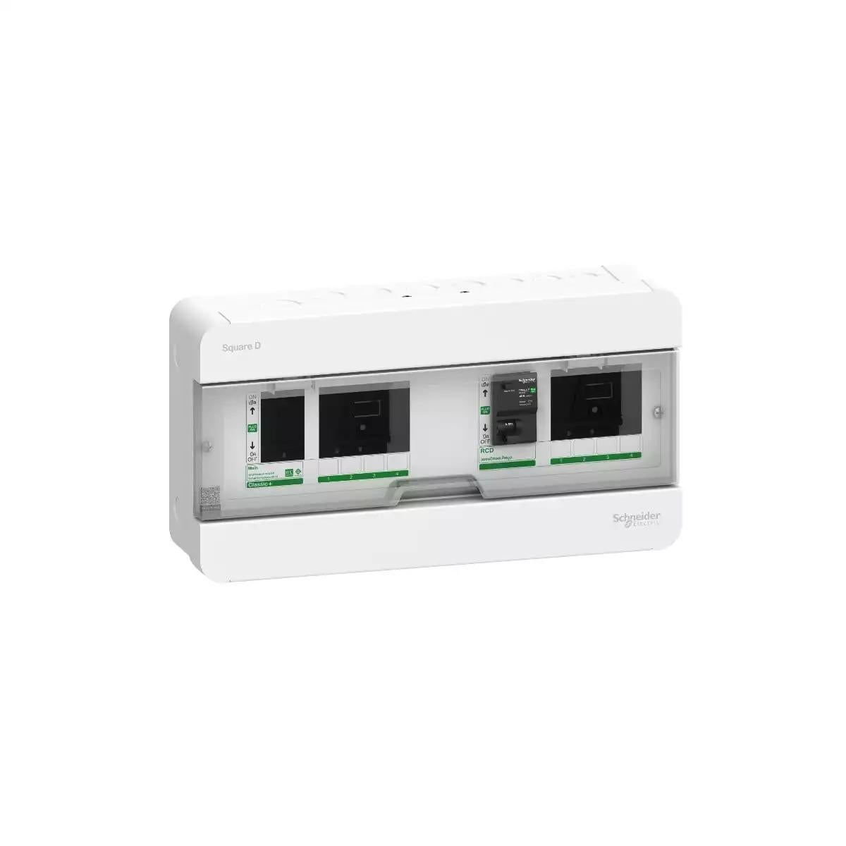 Square D Classic+ Split consumer unit - Surface mounted - 4+4 ways RCCB 40A