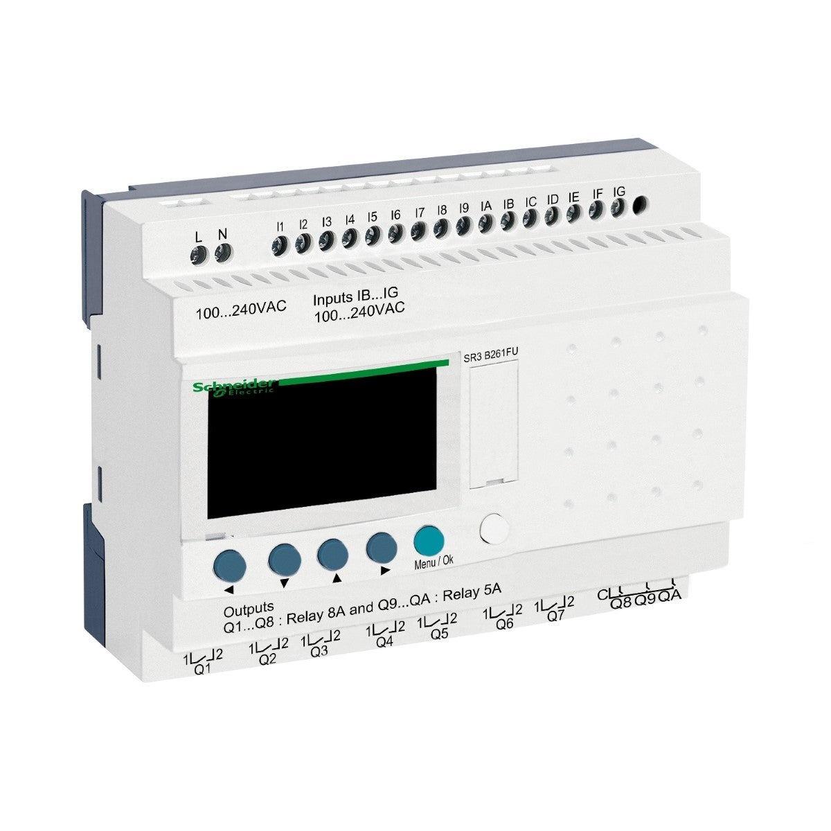 Modular smart relay, Zelio Logic, 26 I/O, 100...240 V AC, clock, display