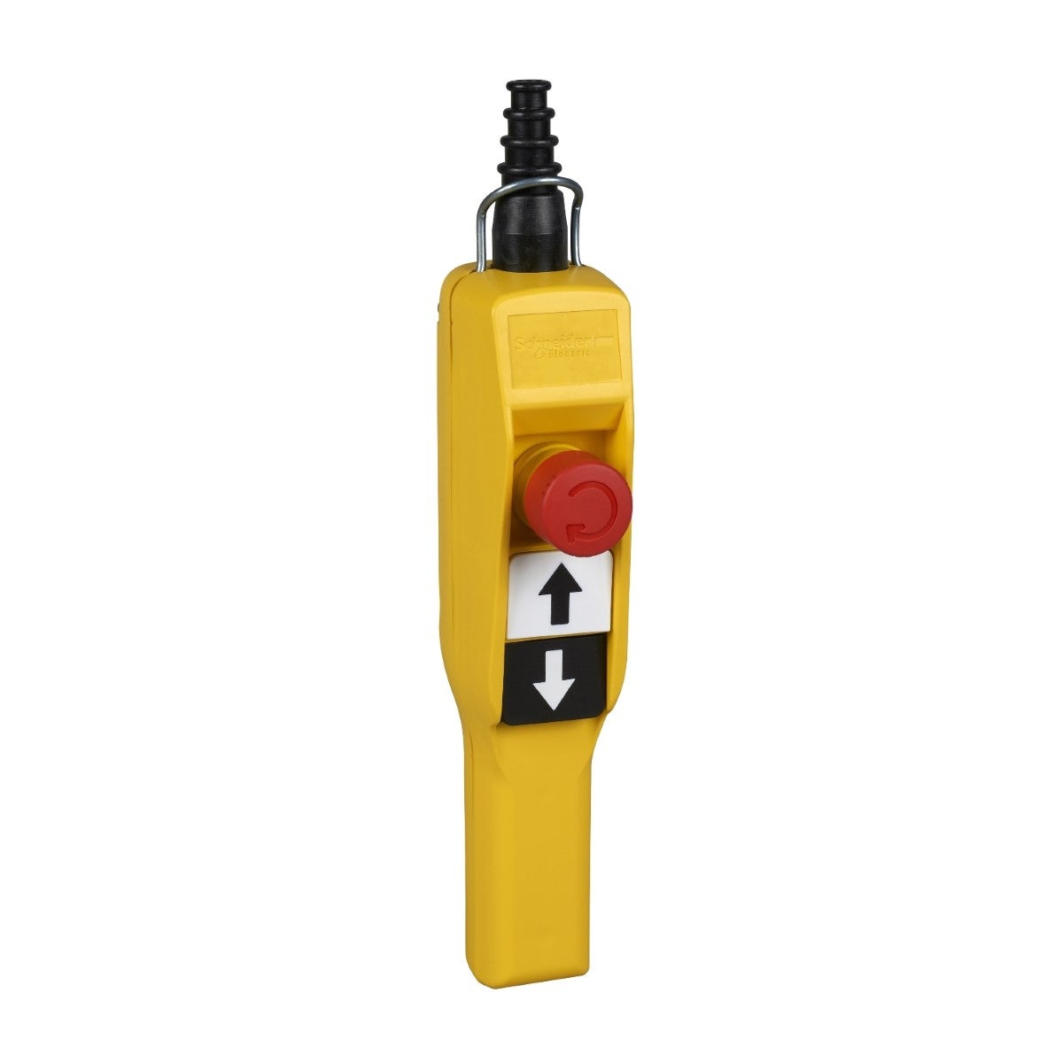 Pendant control station, Harmony XAC, plastic, yellow, pistol grip, 2 push buttons with 1NO, 1 emergency stop NC