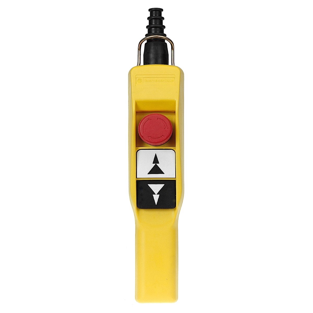 Pendant control station, Harmony XAC, plastic, yellow, pistol grip, 2 push buttons with 2NO, 1 emergency stop NC