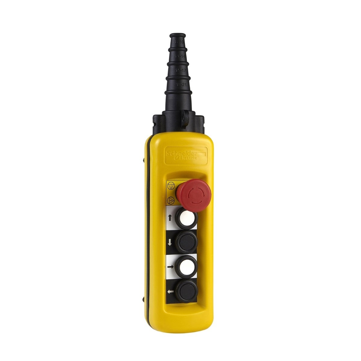 Pendant control station, Harmony XAC, plastic, yellow, 4 push buttons with NO+NC, 1 emergency stop NC