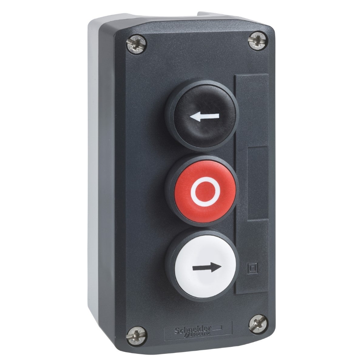 Harmony, Control station, plastic, dark grey, 1 white flush RIGHT ARROW/1 red flush O/1 black flush LEFT ARROW push buttons, Ø22 , spring return