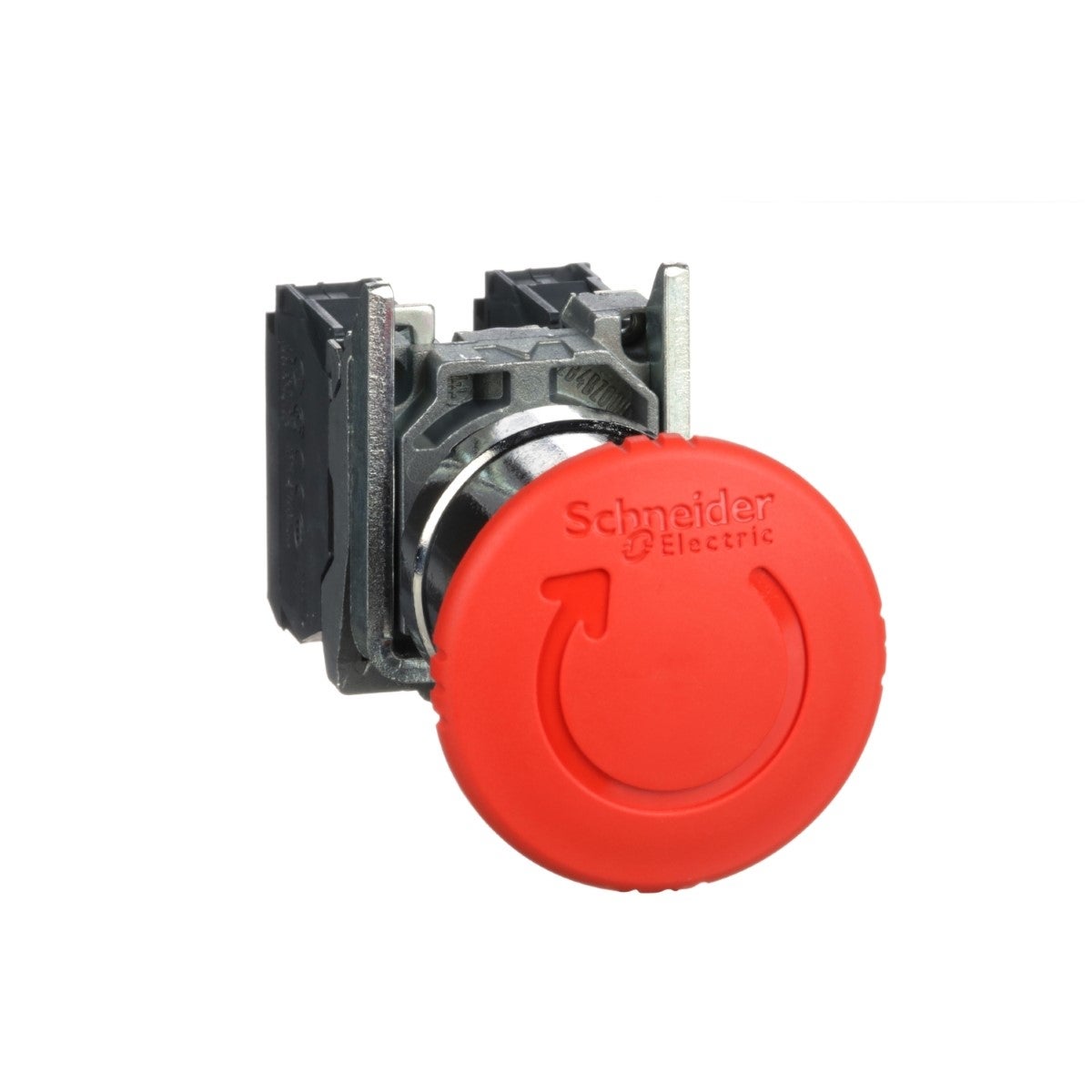 Emergency stop switching off, Harmony XB4, metal, red mushroom, 40mm, 22mm, trigger latching turn to release, 1NO+1NC