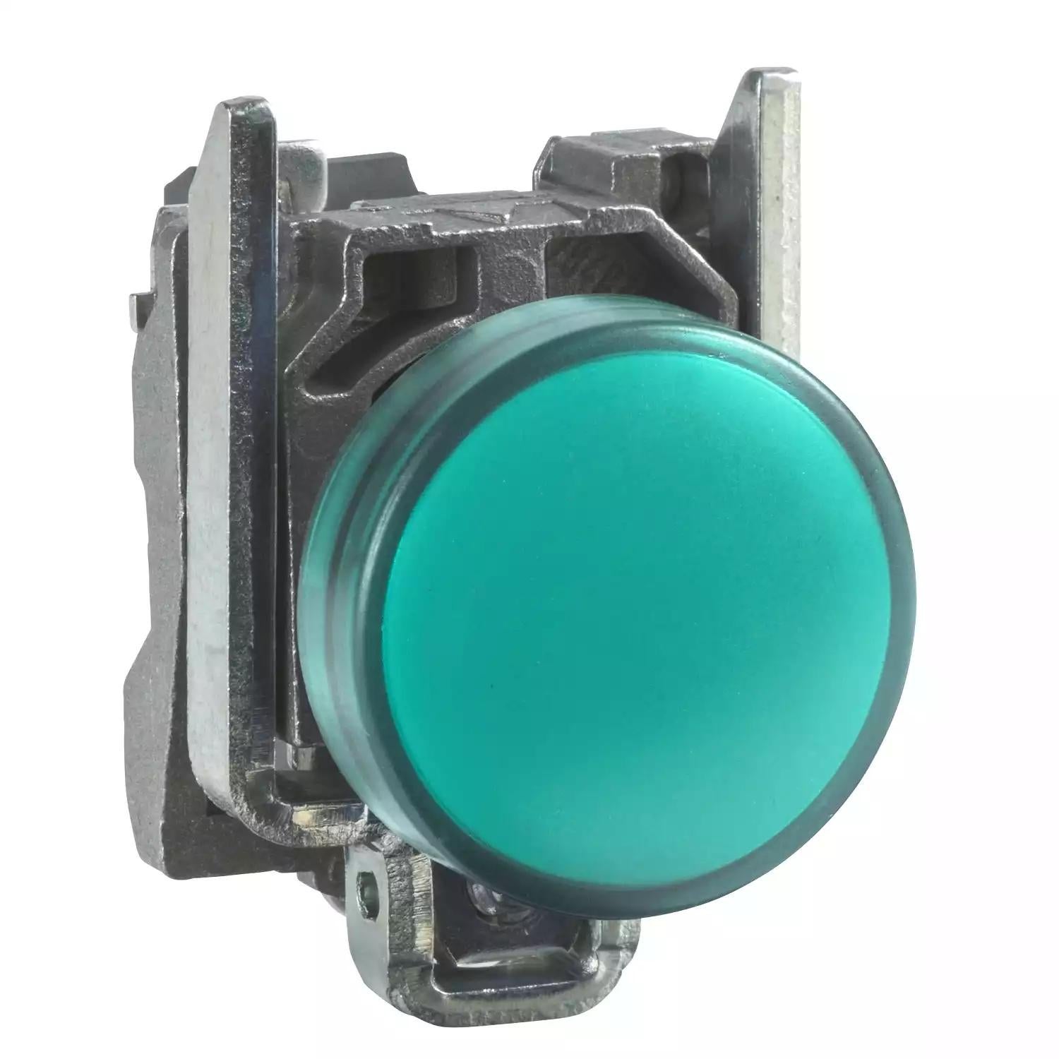 Harmony XB4, Pilot light, metal, green, Ø22, plain lens with integral LED, 230...240 VAC