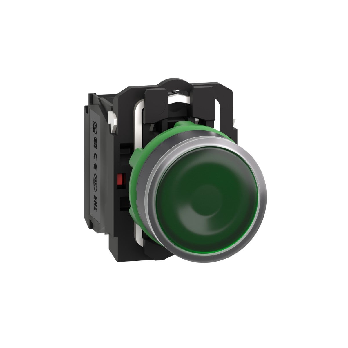 Illuminated push button, Harmony XB5, plastic, flush, green, 22mm, universal LED, plain lens, 1NO + 1NC, 110...120V AC