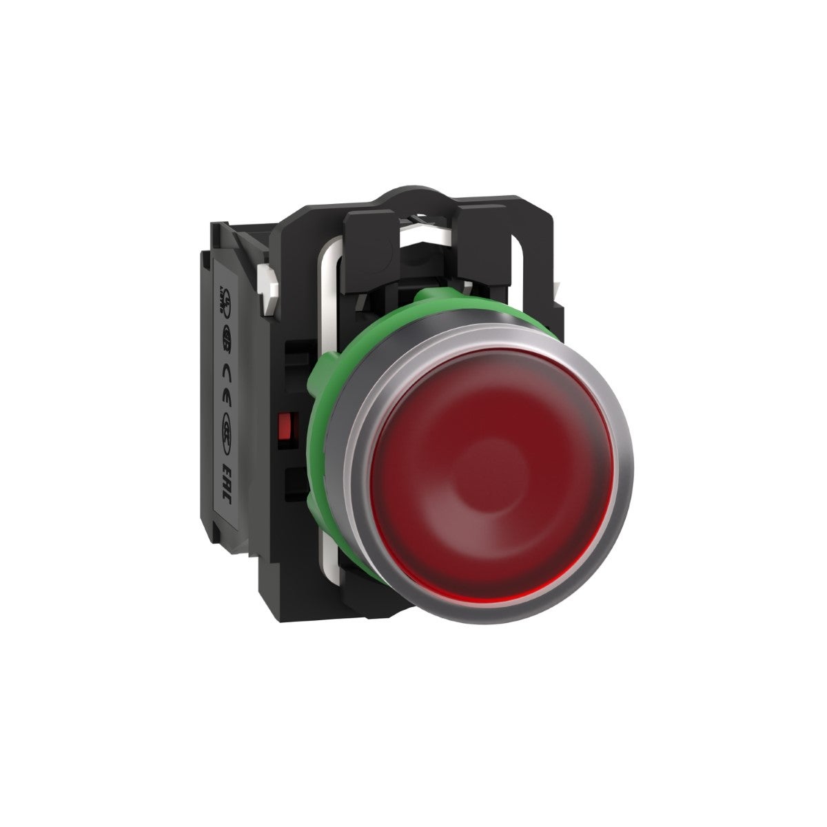 Illuminated push button, Harmony XB5, plastic, red flush, 22mm, universal LED, plain lens, 1NO + 1NC, 110...120V AC