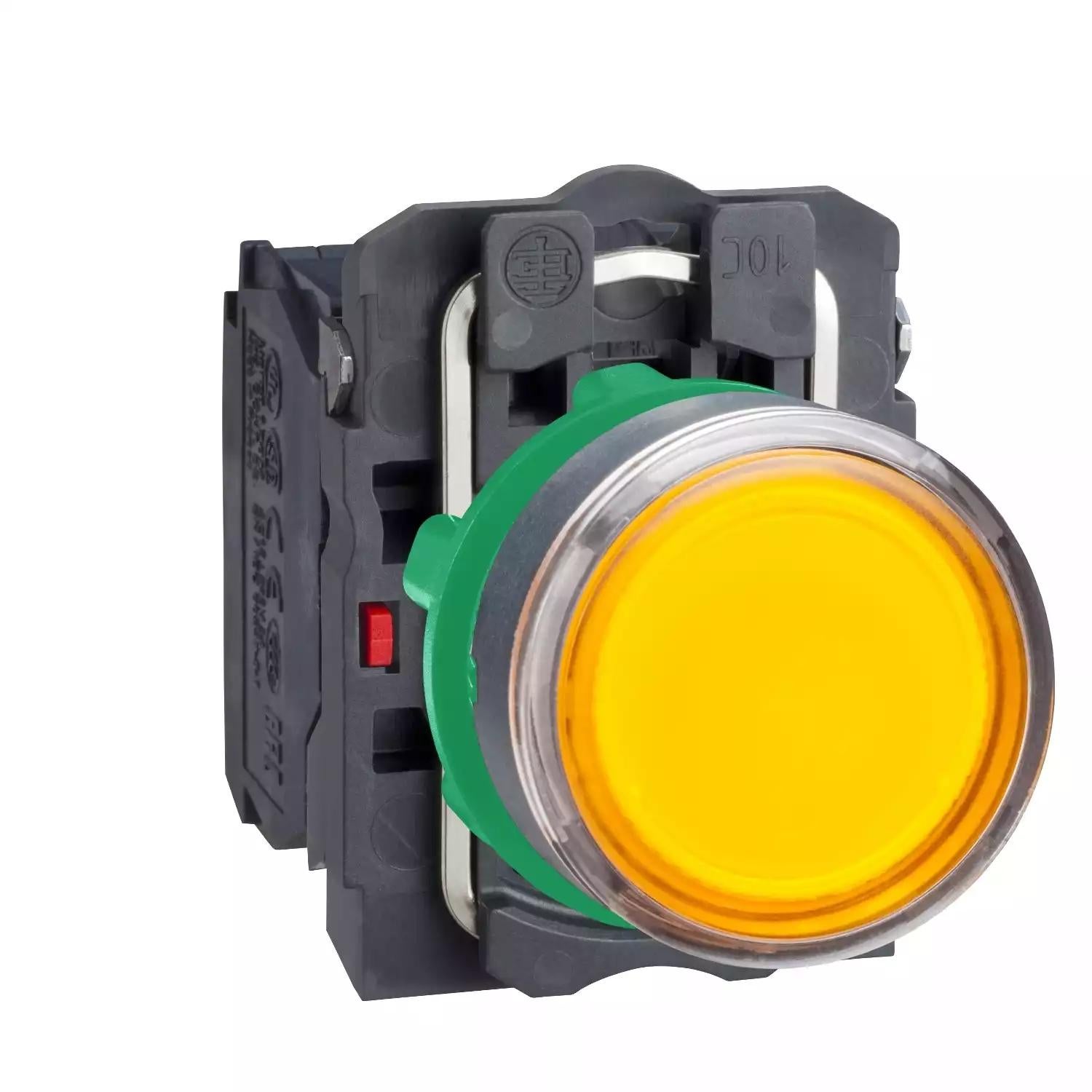Harmony XB5, Illuminated push button, plastic, flush, orange, Ø22, spring return, 24 V AC/DC, 1 NO + 1 NC