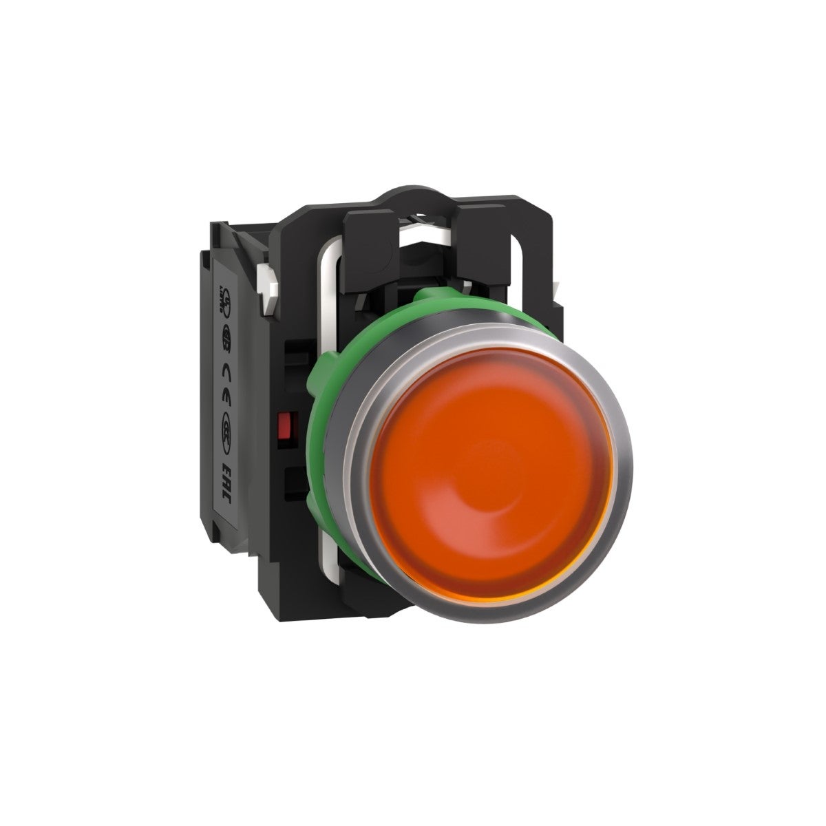 Illuminated push button, Harmony XB5, plastic, orange flush, 22mm, universal LED, plain lens, 1NO + 1NC, 110...120V AC