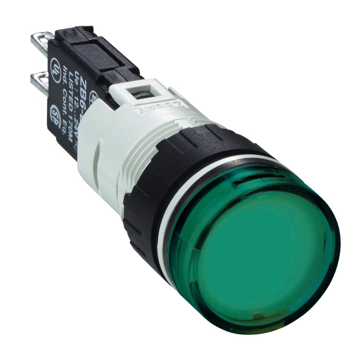 Complete pilot light, Harmony XB6, round green, plastic, 16mm, integral LED 12...24V