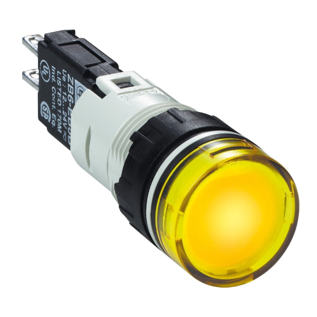 Complete pilot light, Harmony XB6, round yellow, plastic, 16mm, integral LED 12...24V