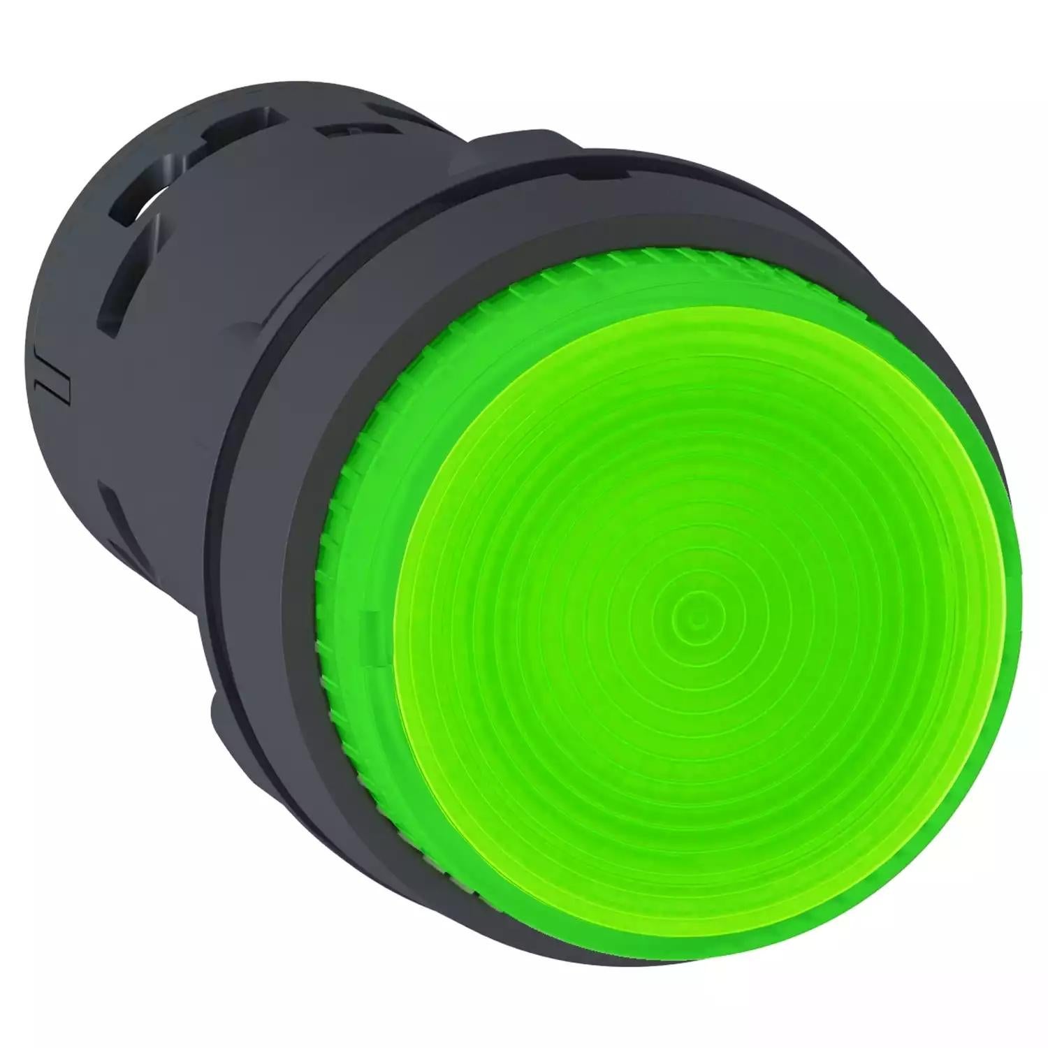 Harmony XB7, Monolithic illuminated push button, plastic, green, Ø22, integral LED, spring return, 24 V AC/DC, 1 NO