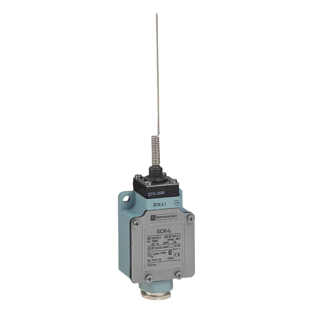 Limit switch, Limit switches XC Standard, XCKL, cats whisker, 1NC+1 NO, snap action, Cable gland