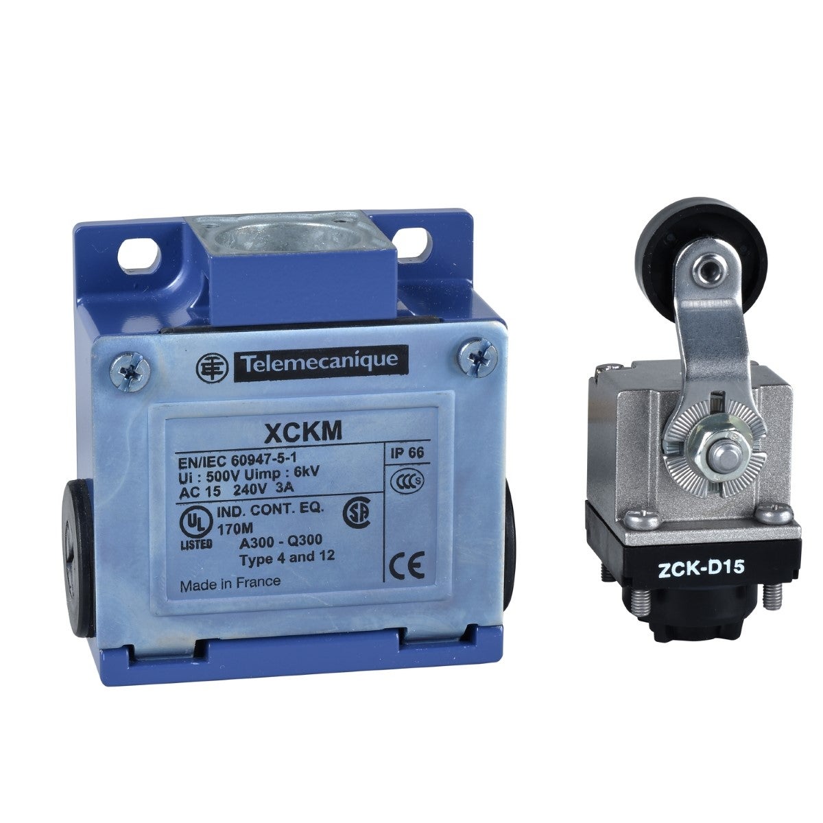 Limit switch, Limit switches XC Standard, XCKM, thermoplastic roller lever, 1NC+1 NO, snap action, Pg11
