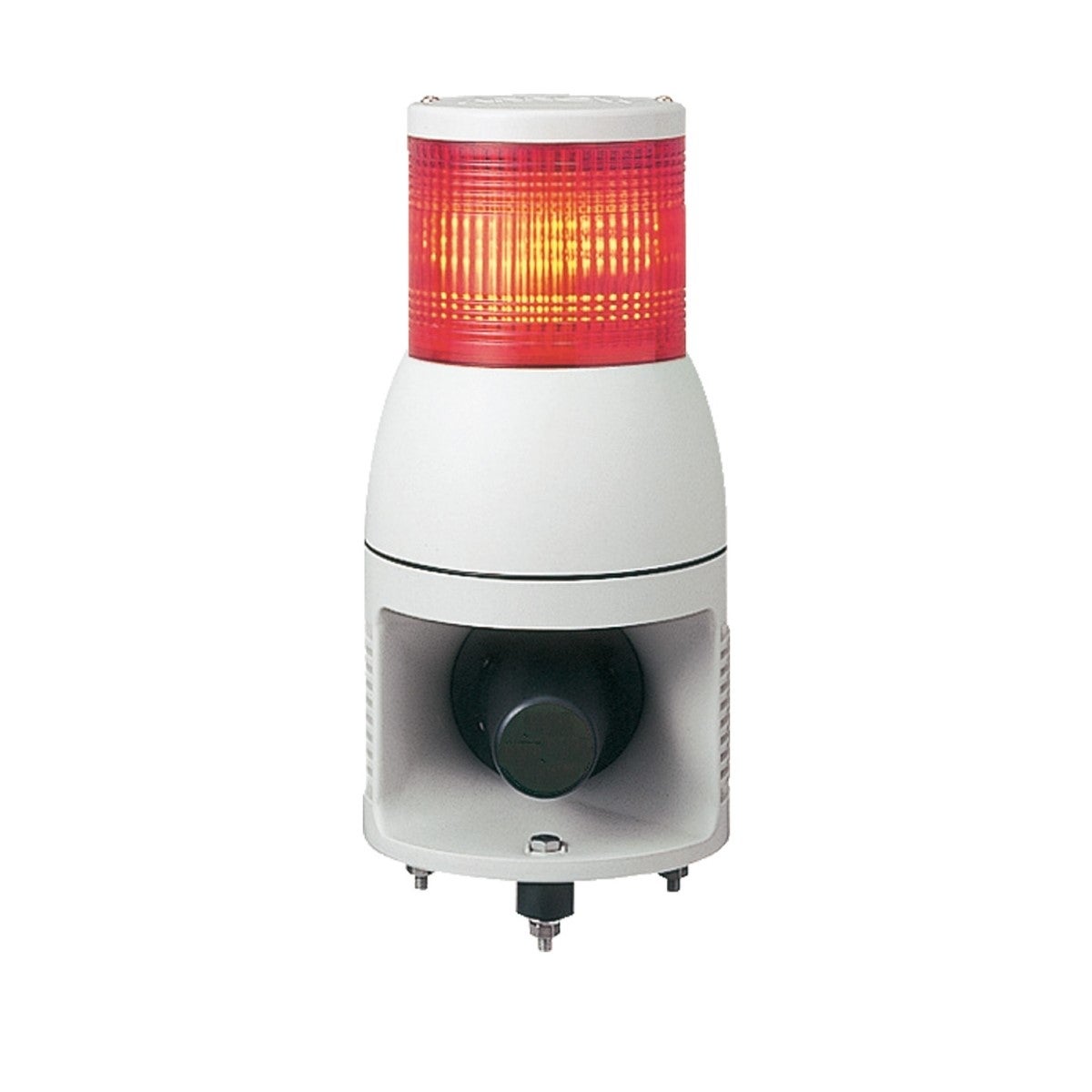 Harmony XVC, Monolithic precabled tower light, plastic, red, Ø100, base mounting, steady or flashing, with siren, IP54, 100...240 V AC