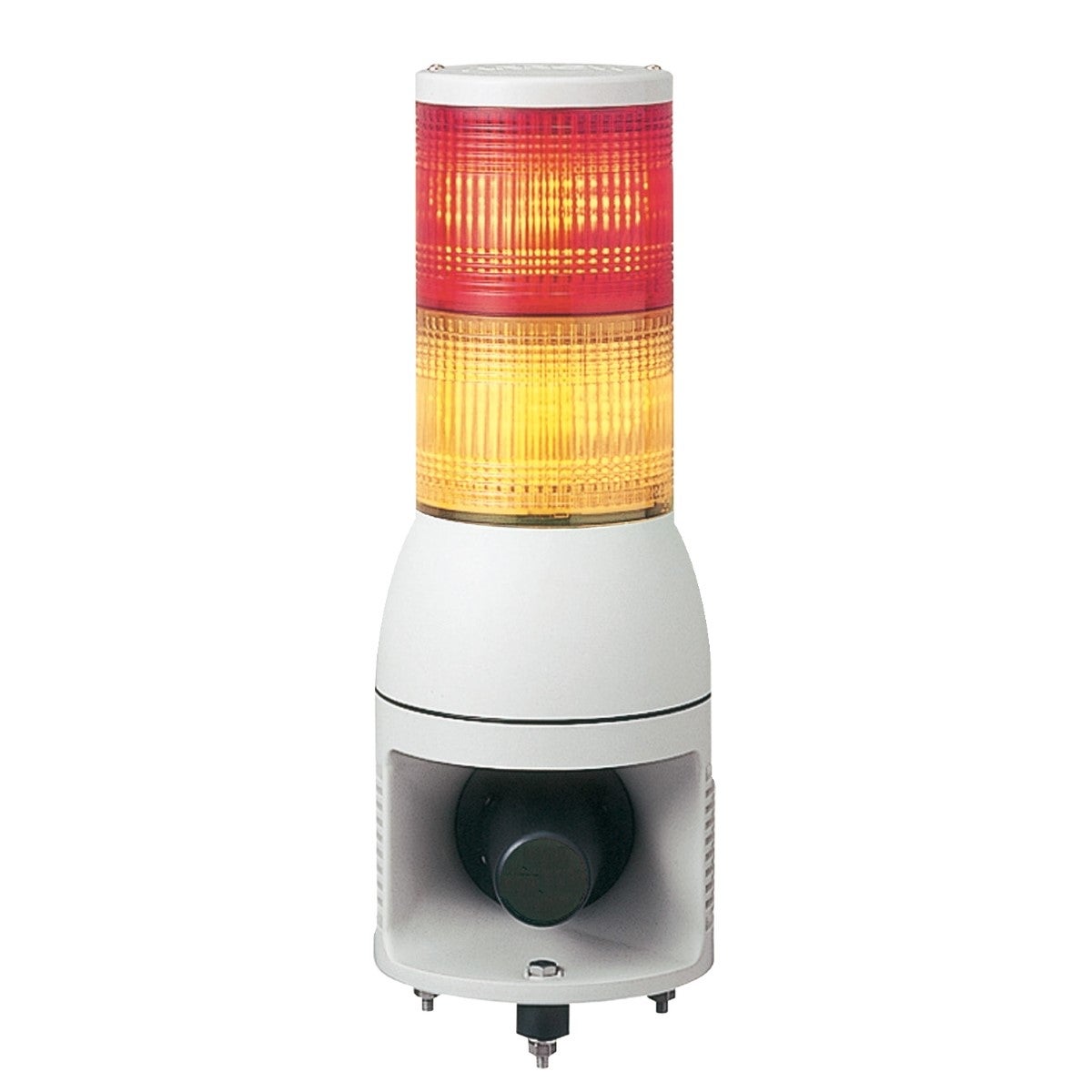 Harmony XVC, Monolithic precabled tower light, plastic, red orange, Ø100, base mounting, steady or flashing,siren, IP54, 100...240 V AC