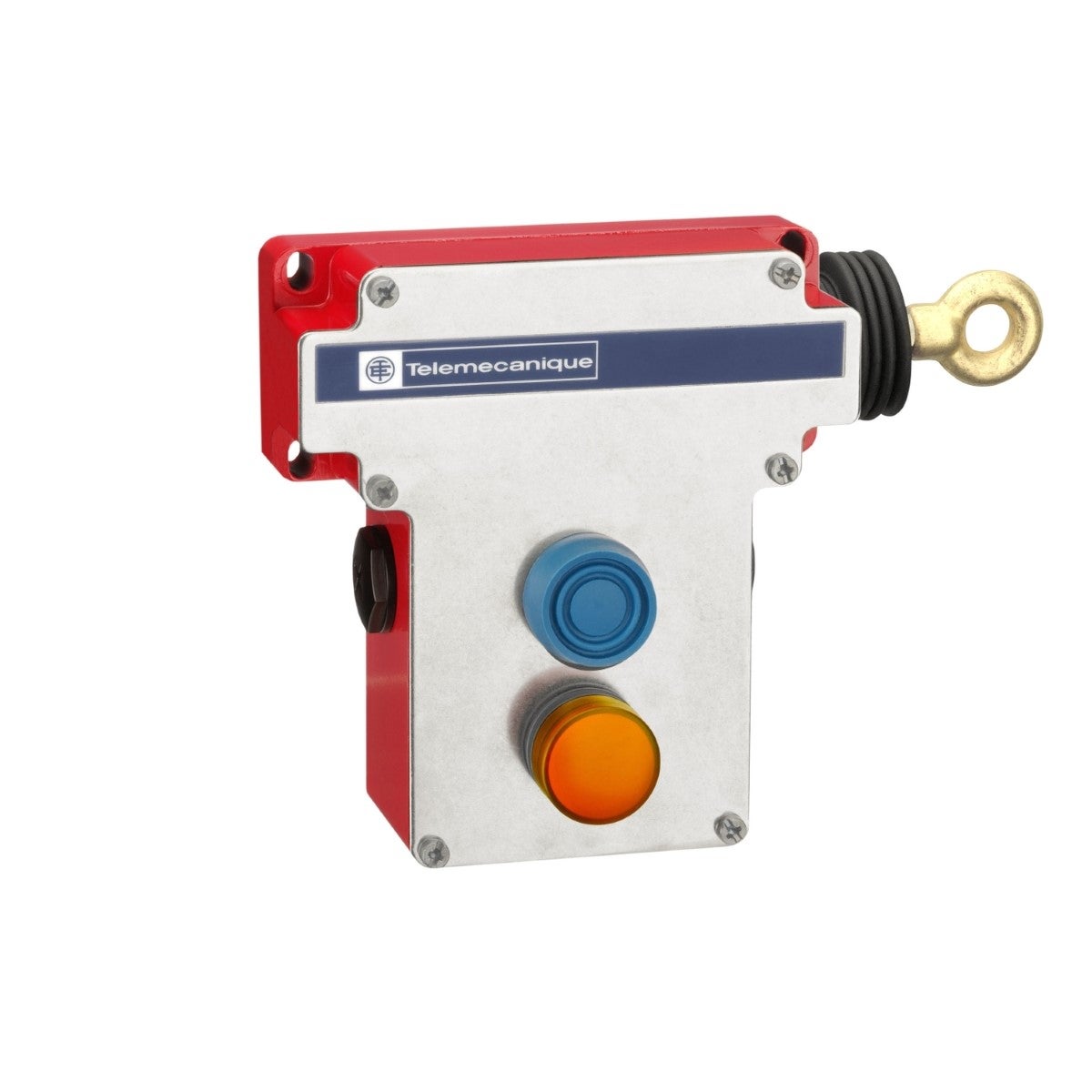 Latching emergency stop rope pull switch, Telemecanique rope pull switches XY2C, simple reset by flush push button