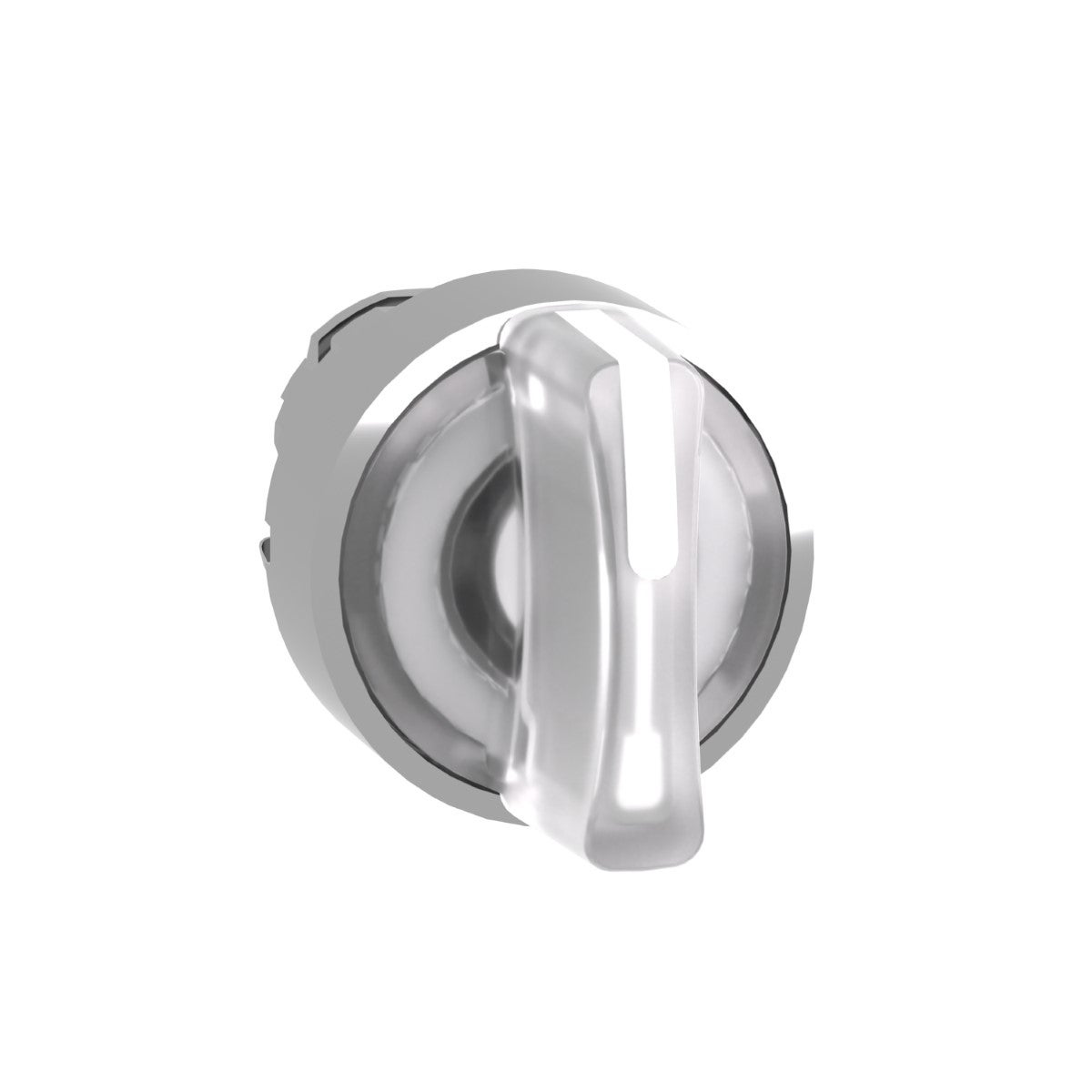 Head for illuminated selector switch, Harmony XB4, chromium metal, white handle, 22mm, universal LED, 3 positions